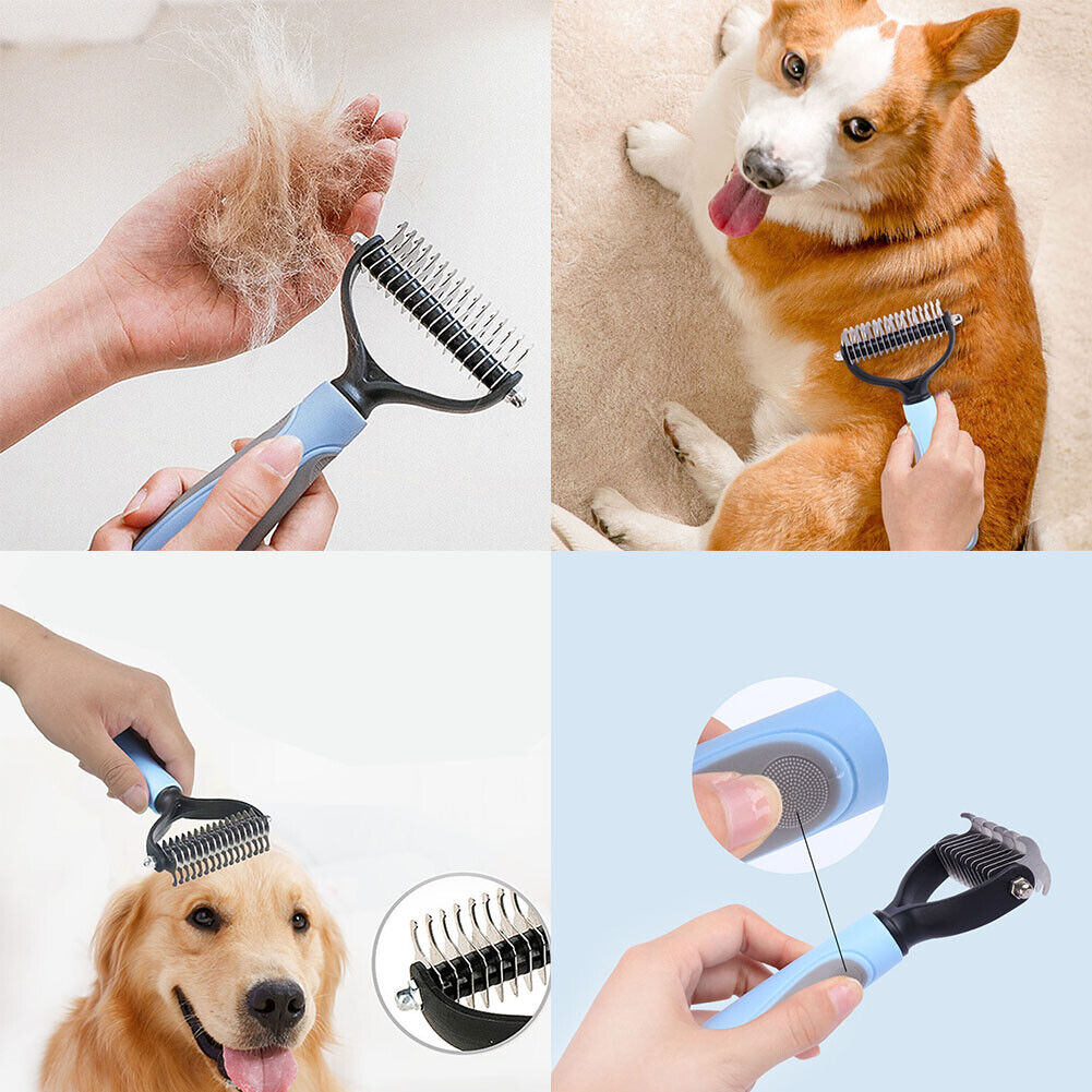 US Professional Pet Grooming Tool 2 Sided Undercoat Dog Cat Shedding Comb Brush