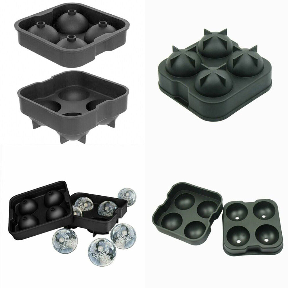 US 2-4 Pack 4-Slot Ice Ball Sphere Cube RoundTray Silicone Mold Cocktail Whiskey