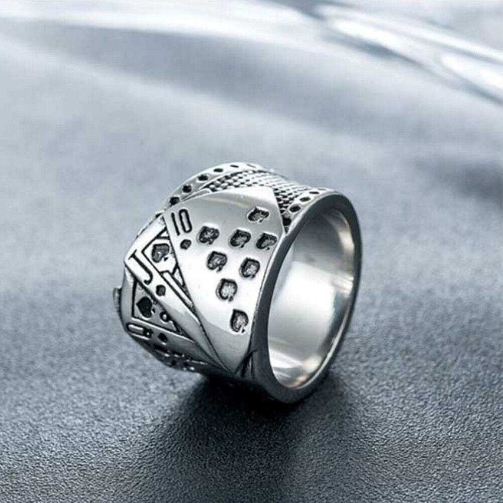 US 1-2 Pack Retro Vintage Steel Lucky Poker Ring Games Casino Party Biker Men