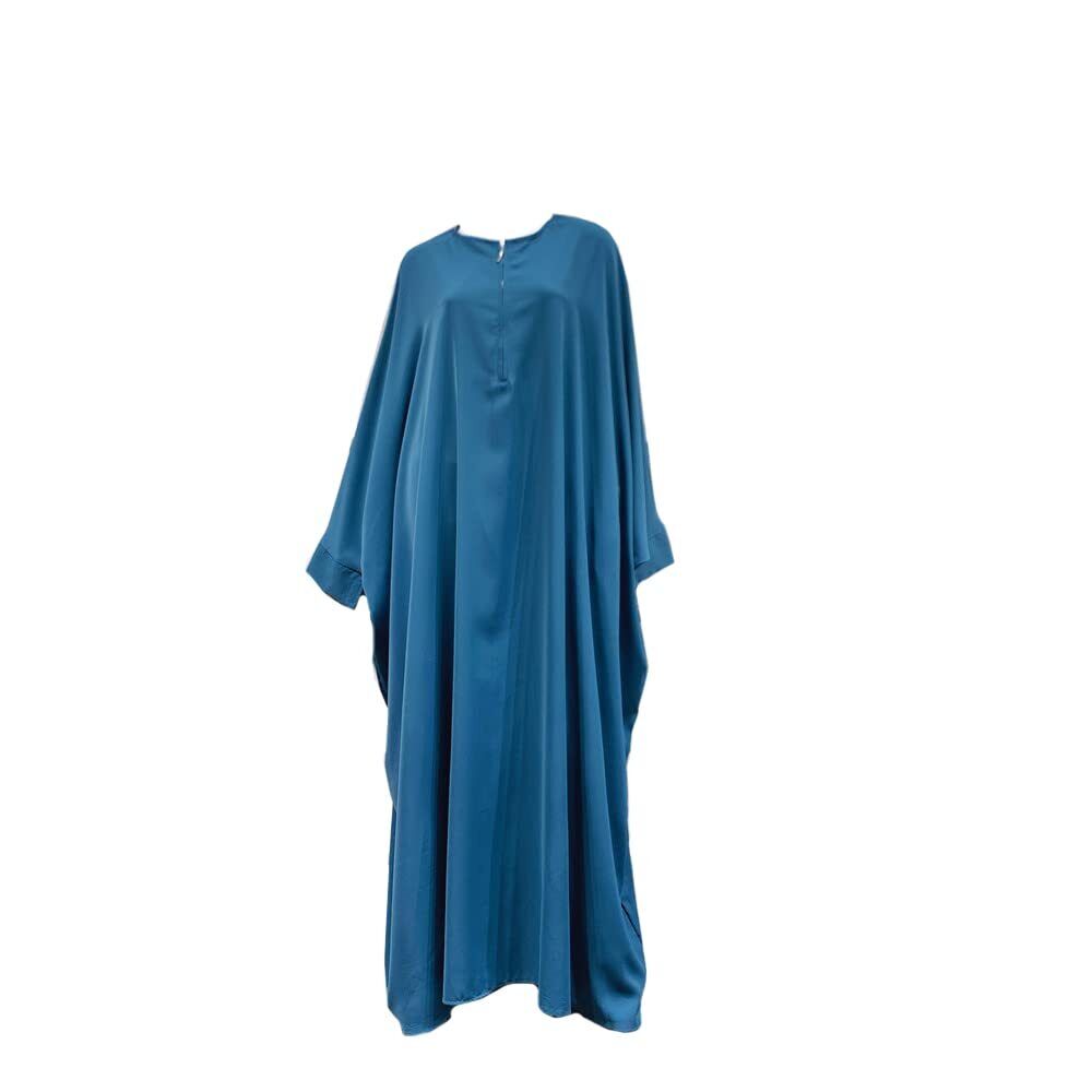 Women Muslim One-Piece Loose Crewneck Long Dress  Plus Thobe with Zipper