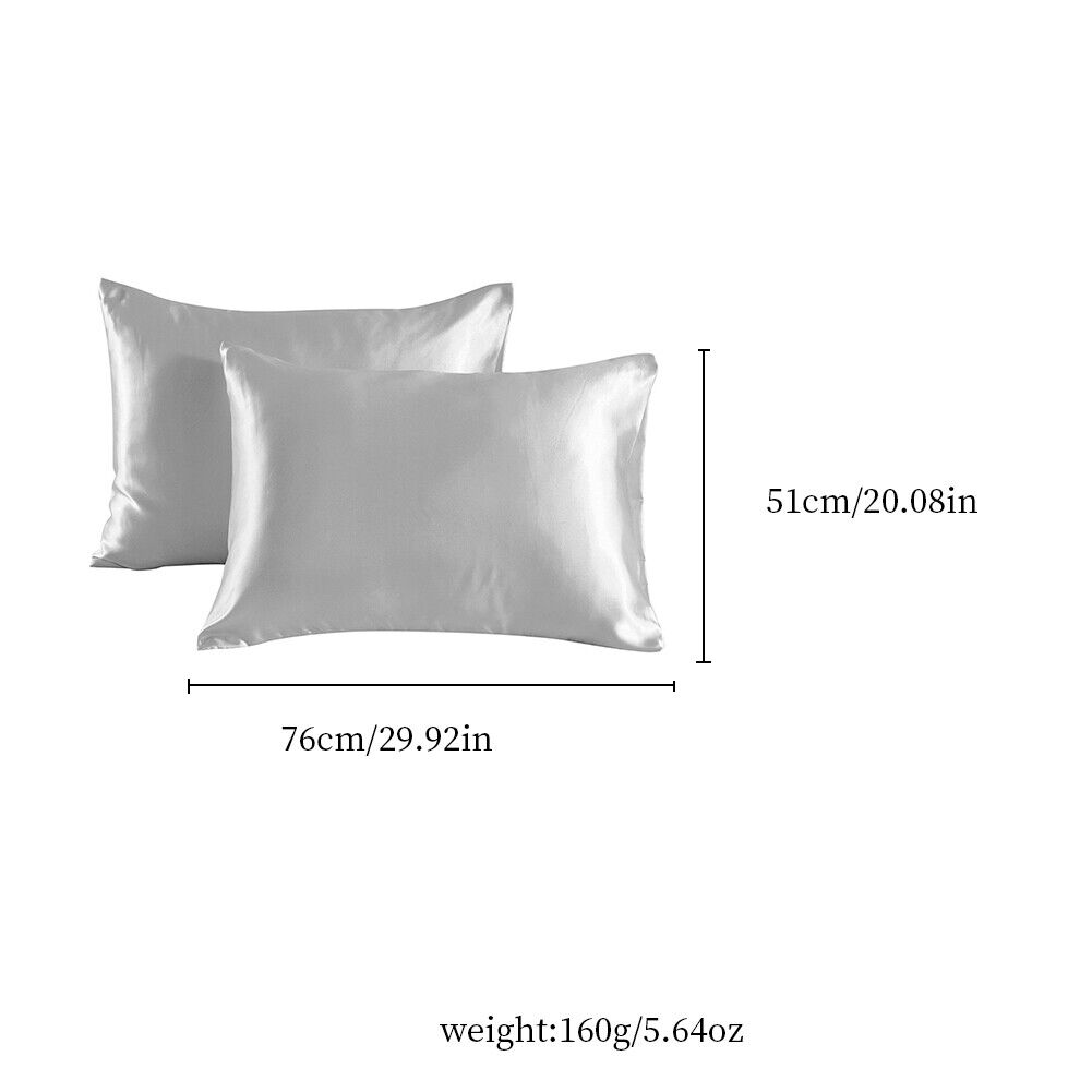 US 2Pairs Luxury Bed Pillow Case Cushion Cover Soft Smooth Satin Silk Pillowcase