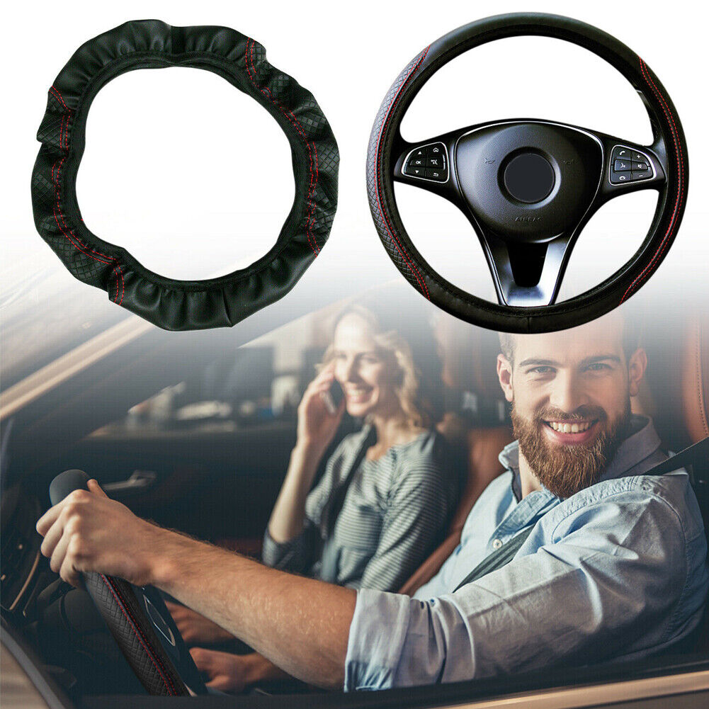 US 2-4Pc Leather Car Steering Wheel Cover 15 Inch 15'' Non-Slip Grip Protector