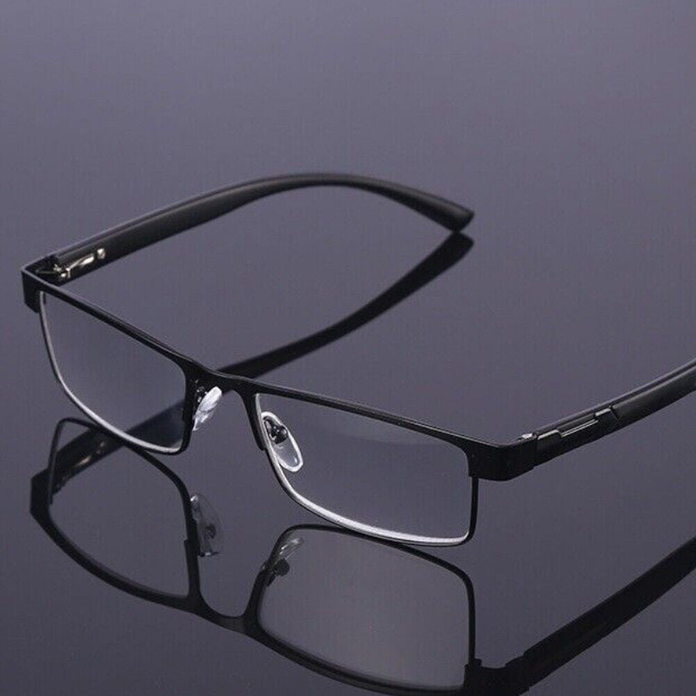 US Men Classic Style Square Metal Frame Reading Glasses Spring Hinge Readers