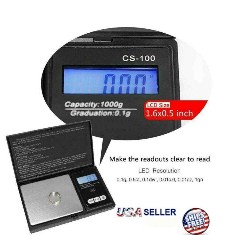 US 1-2 Pcs Digital Weigh Coin Pocket Scale Oz 1000g x 0.1 Grams Scale Precise