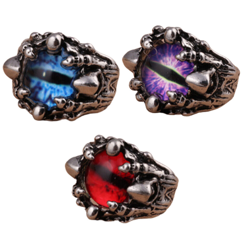 US 3-6 Pack Cool Mens Stainless Steel Dragon Claw Blue Evil Eye Eyeball Ring