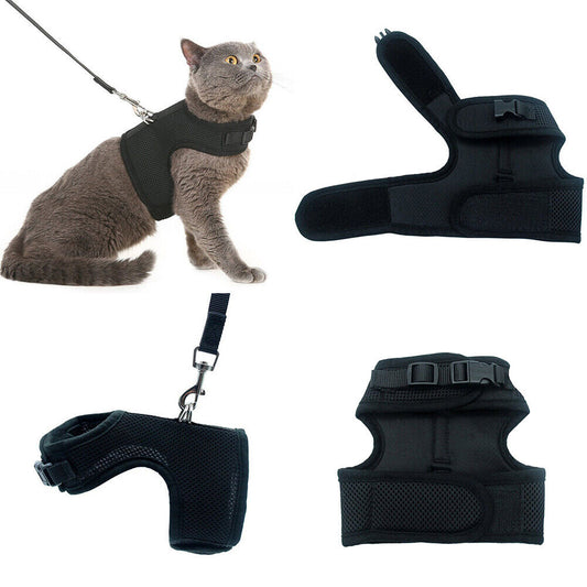 US Escape Proof Cat Harness with Leash + Reflective Collar - Adjustable S M L XL