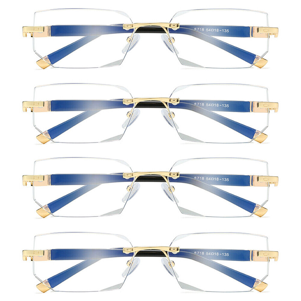 US Mens Diamond Shape Rimless Blue Light Blocking Reading Glasses Metal Readers