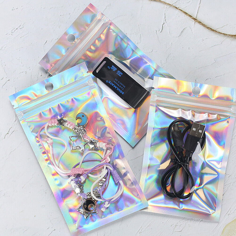 US 50-100 Pack Aluminum Foil Pouch Plastic Packaging Self Seal Laser Zipped Bags