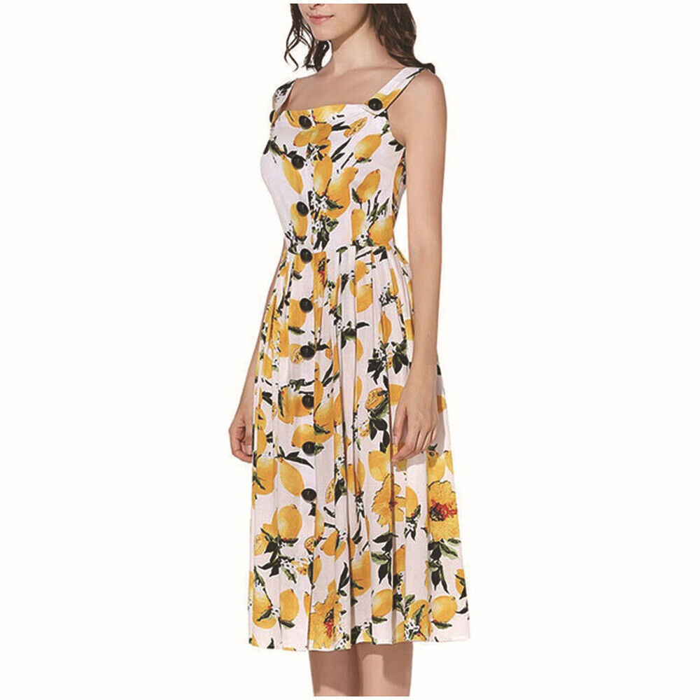 HaoDuoYi Womens Sweet Lemon Print Cami Maxi Evening Dress