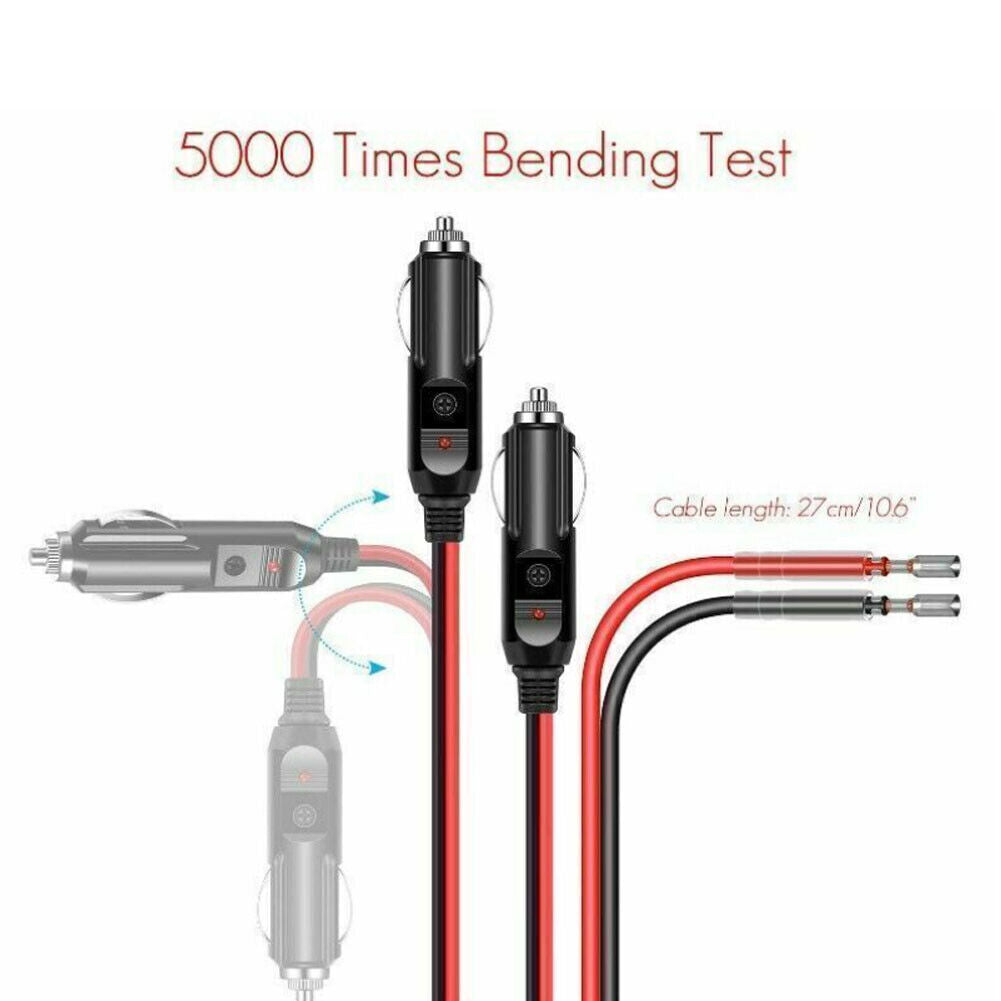 US 1-2 Pc 12V Extension Cord Fused Lighter Male Plug Leads LED Light Replacement