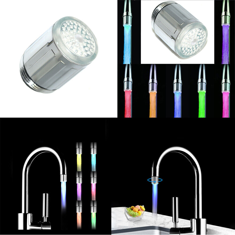 US 2-4 Pc LED Water Stream Faucet 7 Colors Changing Light Shower Spout Sink Tap