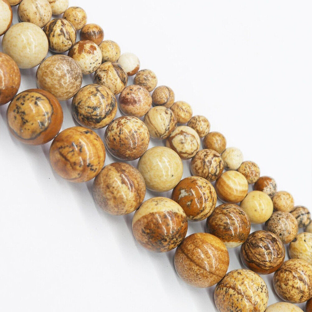 US 6/8/10 MM Picture Jasper Beads Grade AAA Genuine Natural Gemstone Round Loose