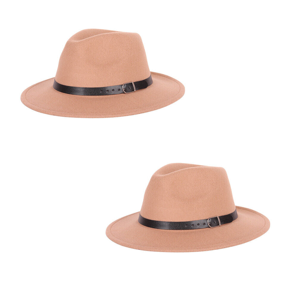 US 1-2 Pcs Wide Brim Fedora Hat Water Resistant Leather Band Winter Fall Western