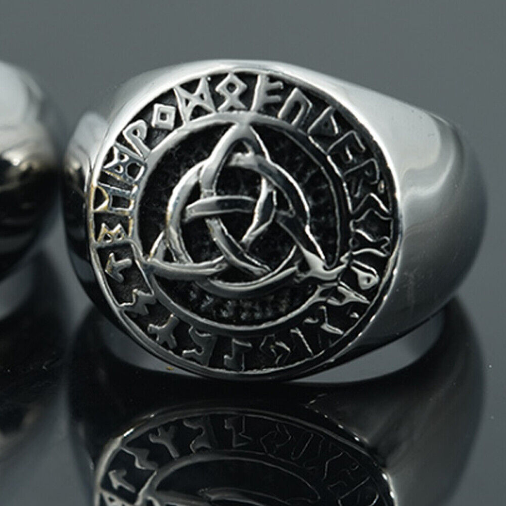 US 1-2 Pack Mens Viking Rune Celtic Irish Trinity Knot Ring Stainless Steel