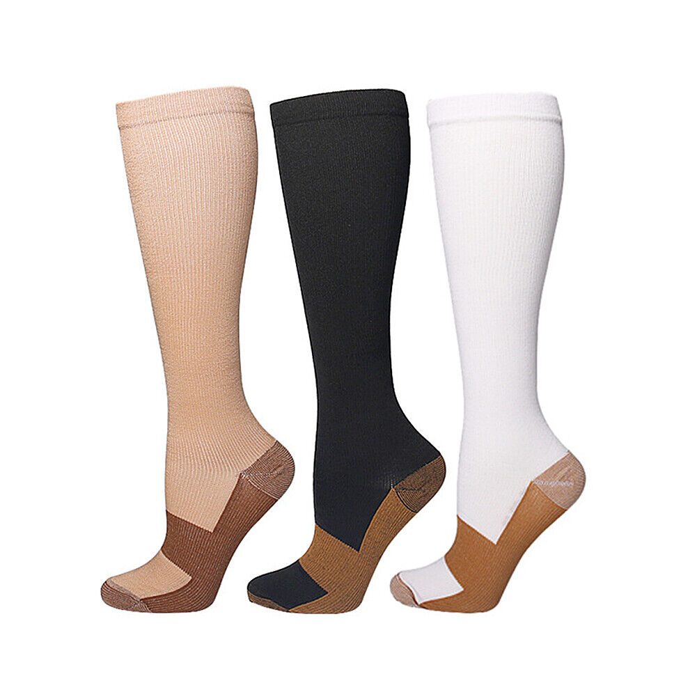 (3 Pairs) Copper Compression Socks 20-30mmHg Graduated Support Mens Womens S-XXL