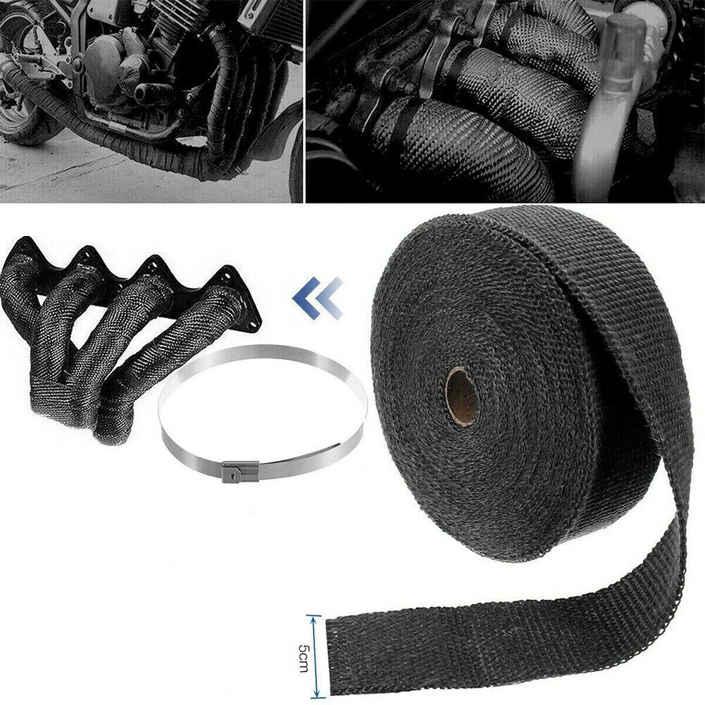 US 1-2Pc 32ft Titanium Header Turbo Pipe Manifold Exhaust Heat Wrap Tape 4 Ties