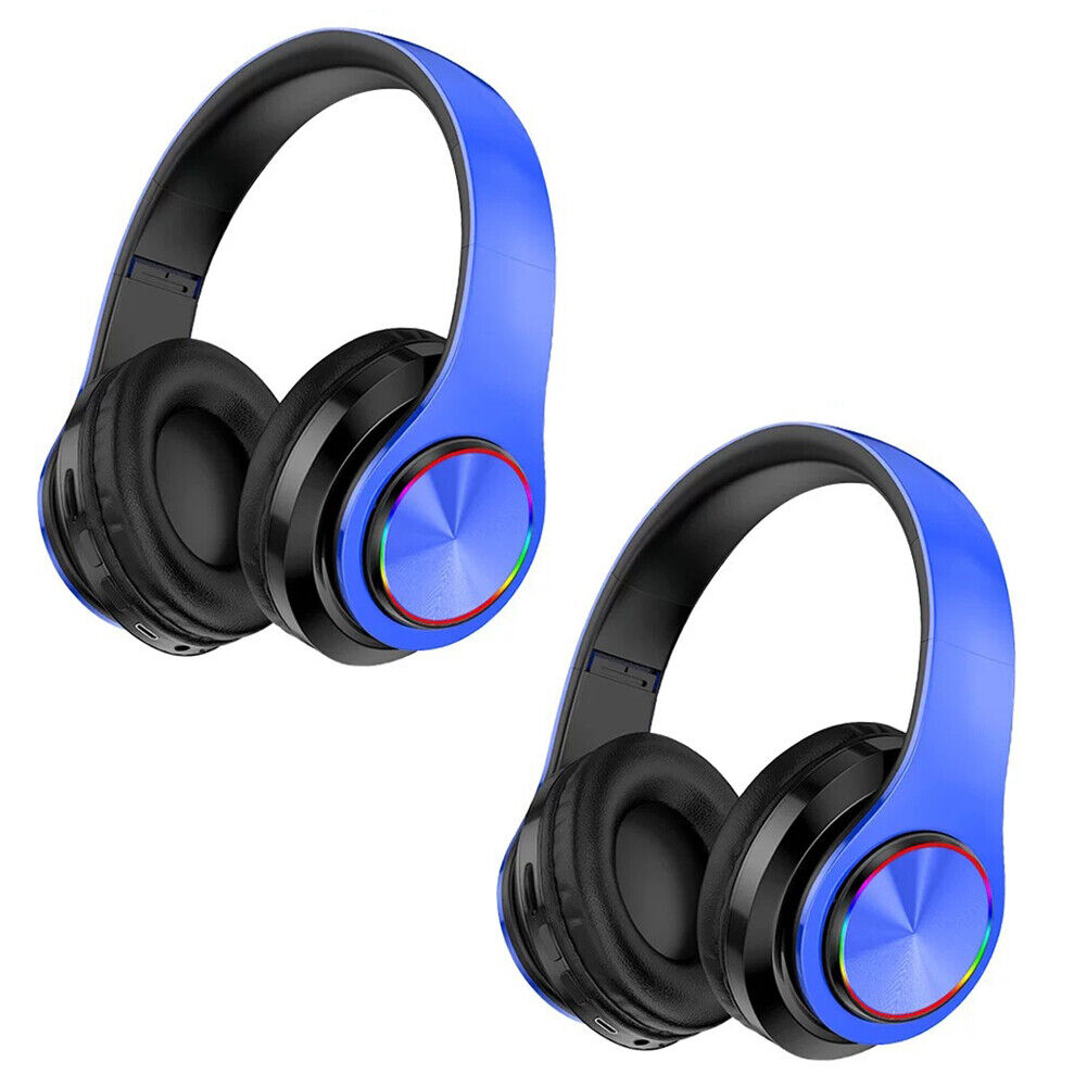 US 1-2 Pc Super Bass Wireless Bluetooth Headphones Foldable Stereo Earphones Mic