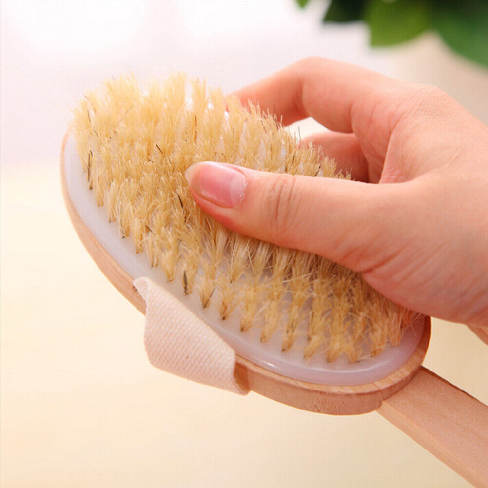 US 2-4 Pcs Premium Natural Bristle Wooden Bath Body Back Dry Skin Brush Scrubber