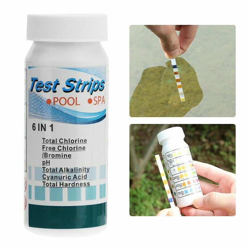 US 100-200 Pc 6IN1 Chlorine Dip Pool Test Strips Swimming Pool Spa PH Tester Kit