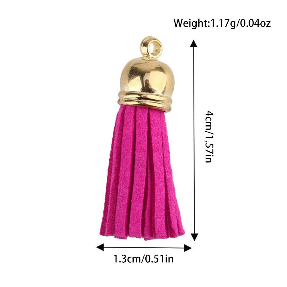 US 100Pc 30 Colors 1.6 inches Leather Tassels Keychain Charms DIY Multicolored