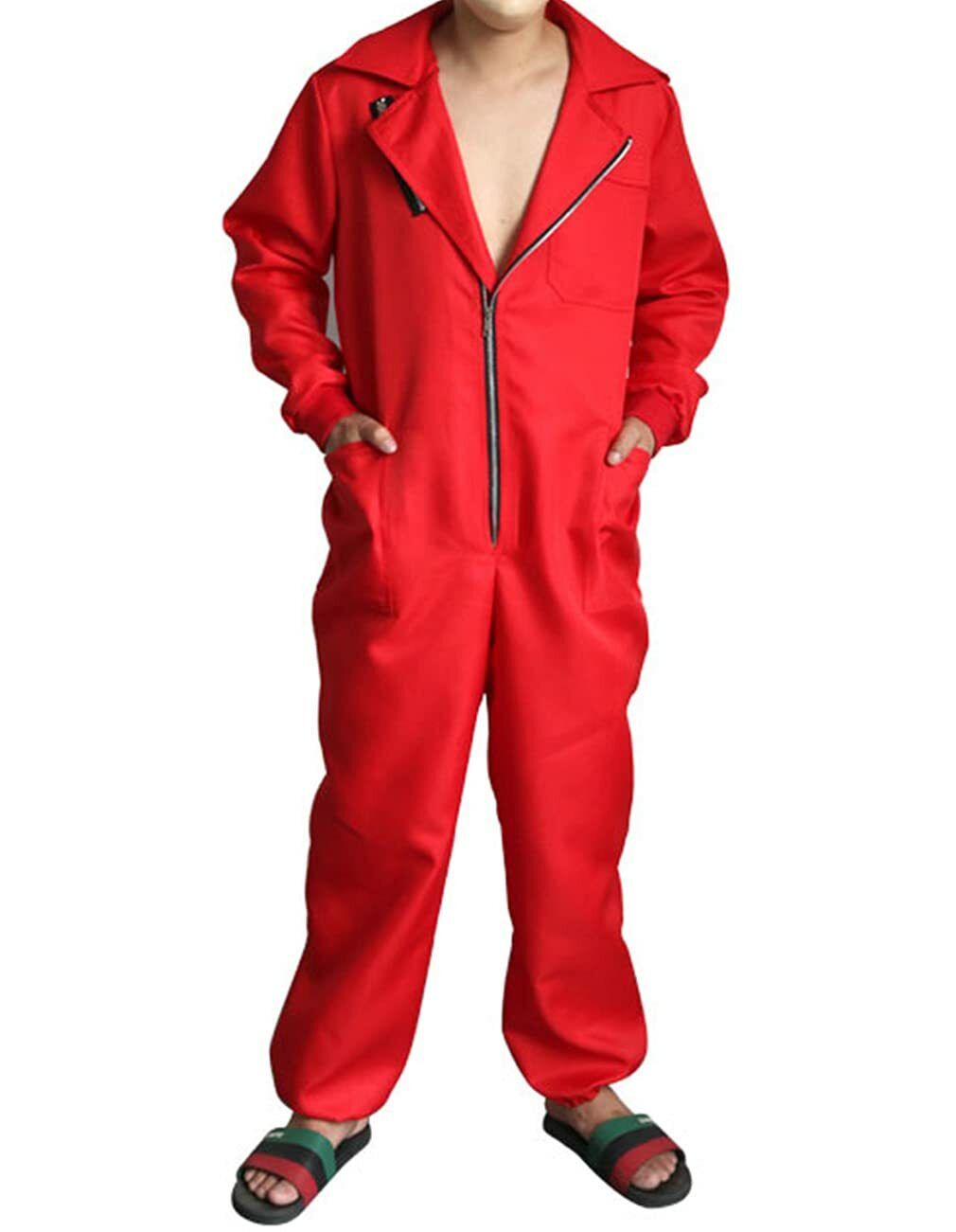 Angel Unisex Red Jumpsuits Mask Halloween Party Costume Full Set