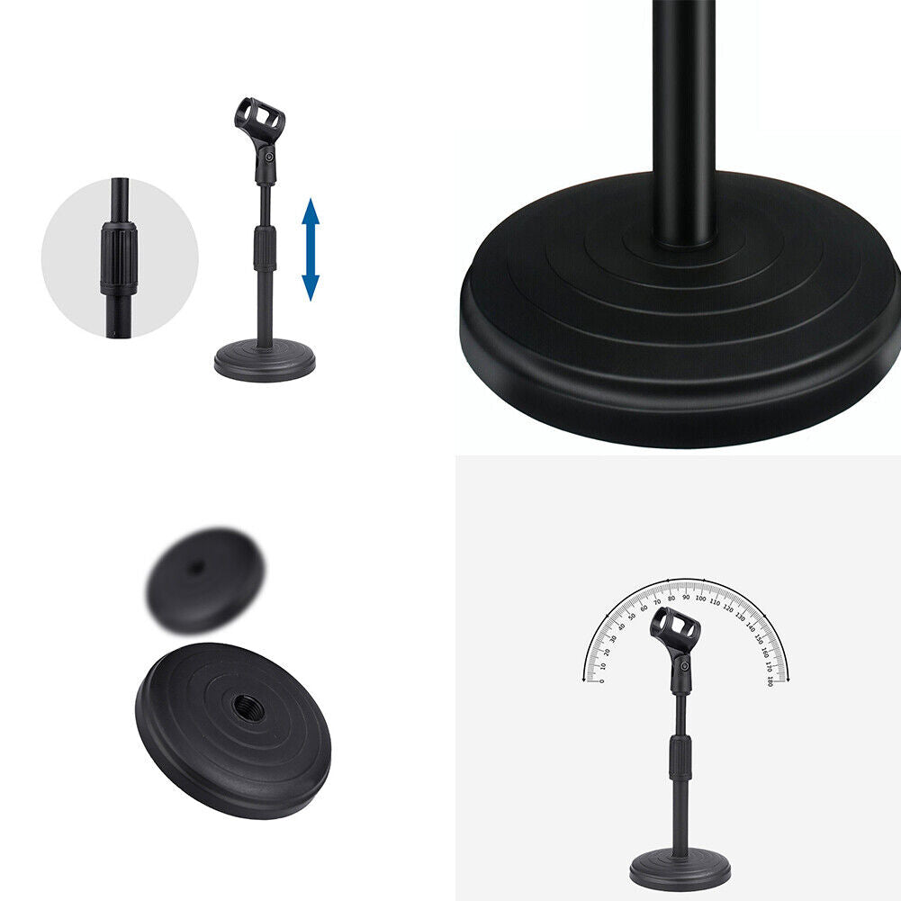 US 2-4 Pcs Adjustable Desktop Microphone Stand Mini Round Base Foldable Mic Clip