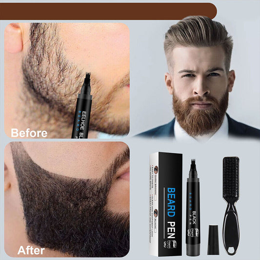 2Pc Waterproof Beard Pencil Filler Hair Grower Long Last Moustache Eyebrow Brush