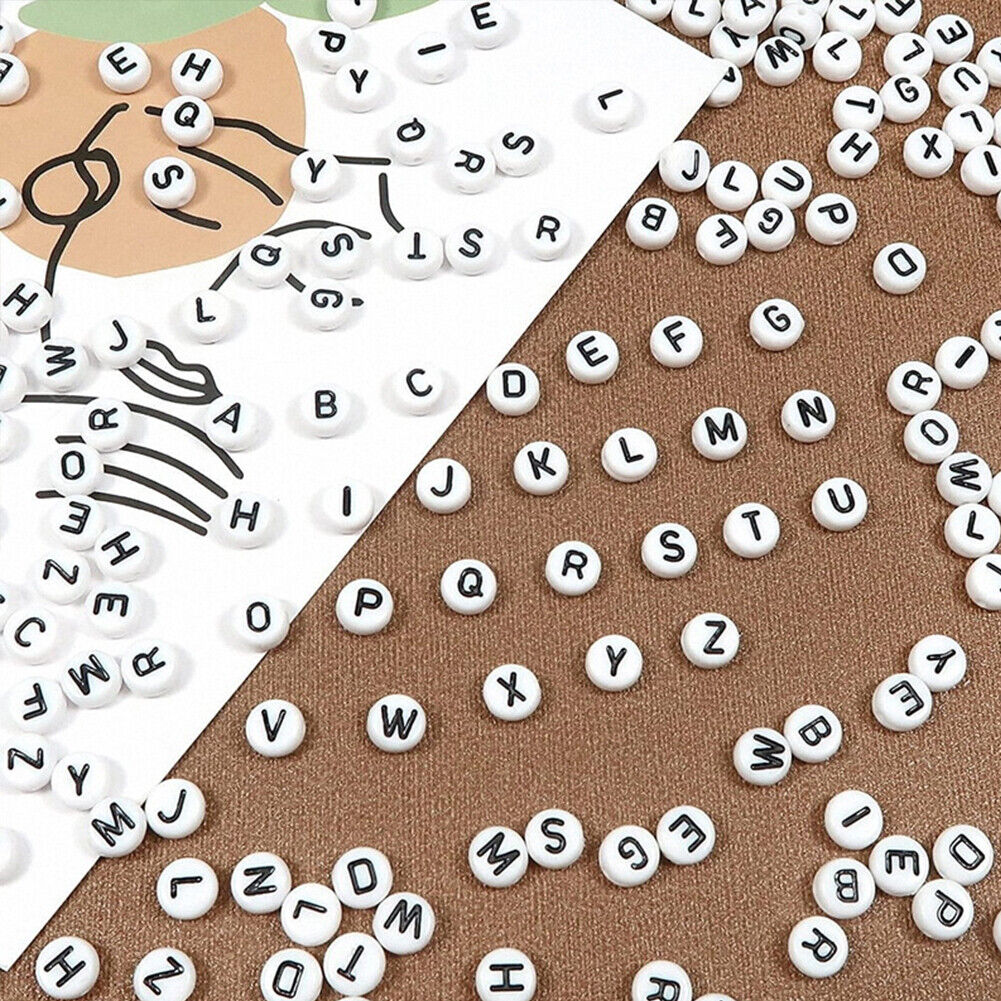 US 1000-2000 Pc Flat Round Acrylic Alphabet Letter Beads For DIY Jewelry Making
