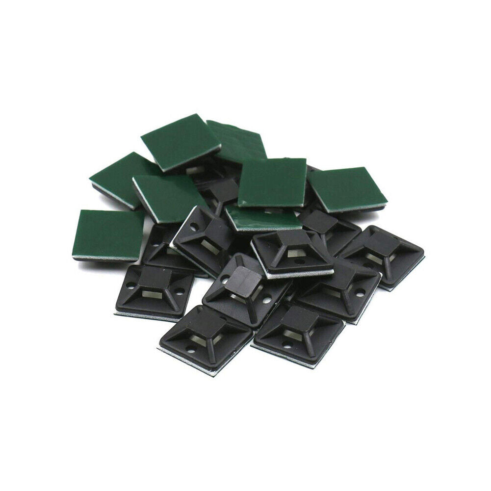 US 100-200 Pcs Cable Tie Mounts Self ADHESIVE Clips Base (25mm x 25mm)