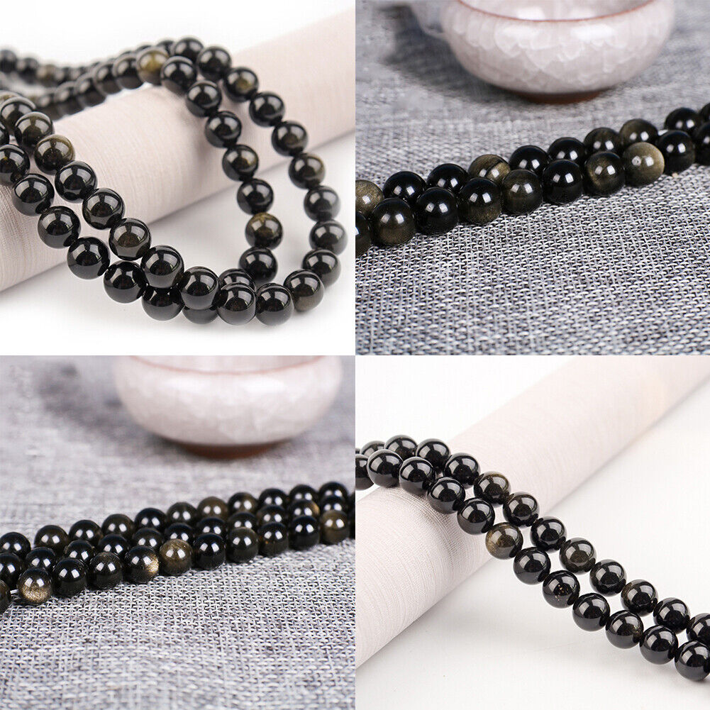 US 6/8/10 MM Natural Stone Golden Obsidian Loose Spacer Beads For Jewelry Making
