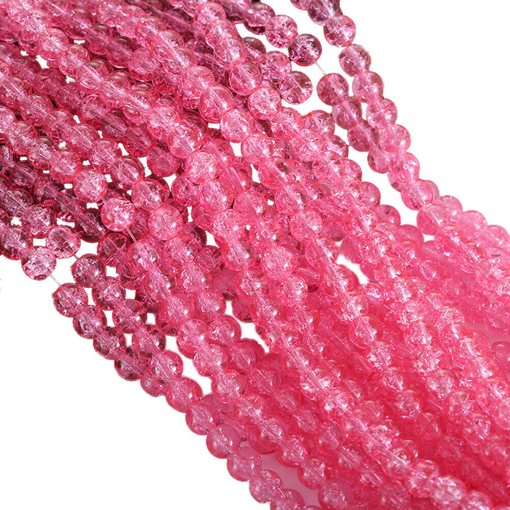 US 100-200 Pcs Crackle Glass Loose Bead Jewelry Making Crafts Bracelet Necklace