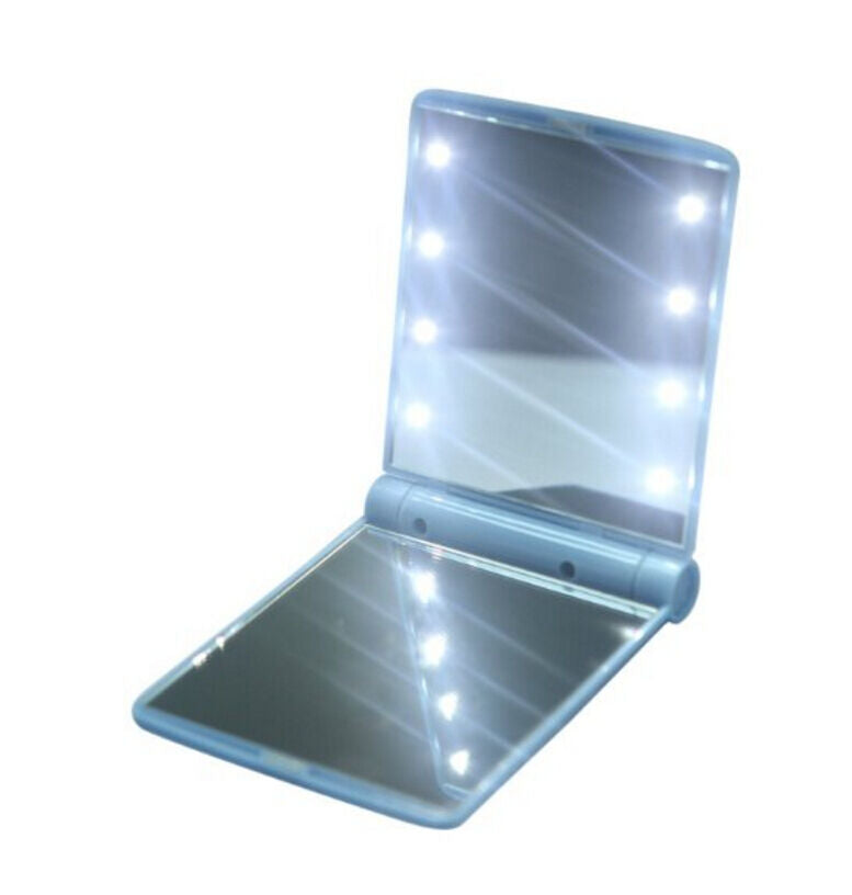 Makeup Cosmetic Folding Portable Compact Pocket Mirror with 8 LED Lights Lamps