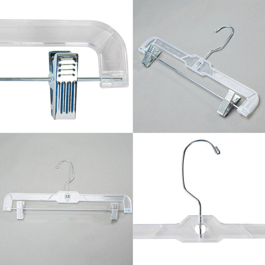 US 20 Pack 14 inch Clear Plastic Skirt and Pants Hangers  Adjustable Metal Clips