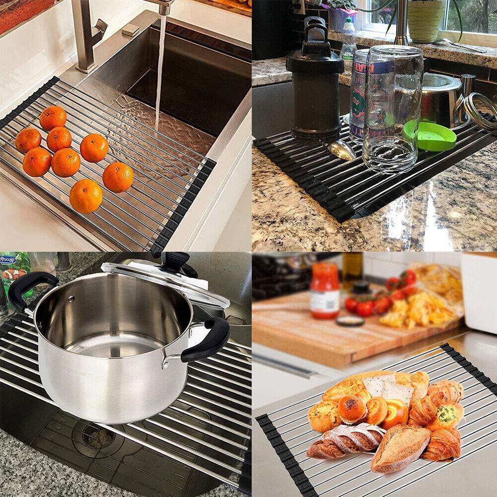 US 1-2 Pc Dish Drying Rack Large Drainers Multipurpose Foldable Kitchen Sink Mat