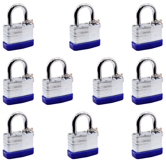 US 10-20 Pc Laminated Pad Locks Keyed Padlocks Alike Nickel Plated Brass Key New
