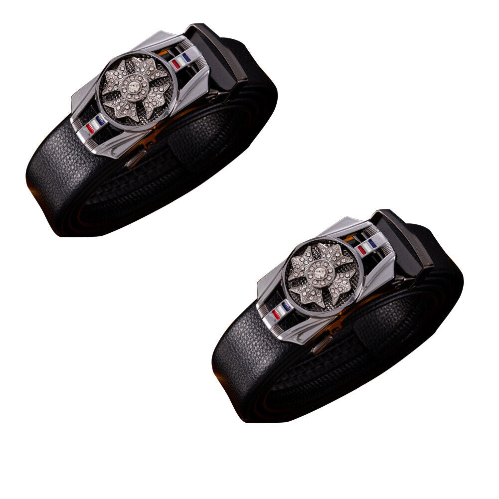 US 1-2 Pack Luxury Men's Snowflake Automatic Buckle Belt Black Leather Ratchet