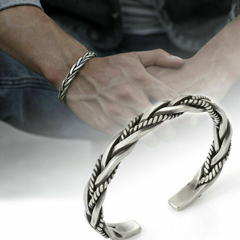 US 2-4 Pcs 925 Sterling Silver Bracelet Open Handmade Vintage Twist Cuff