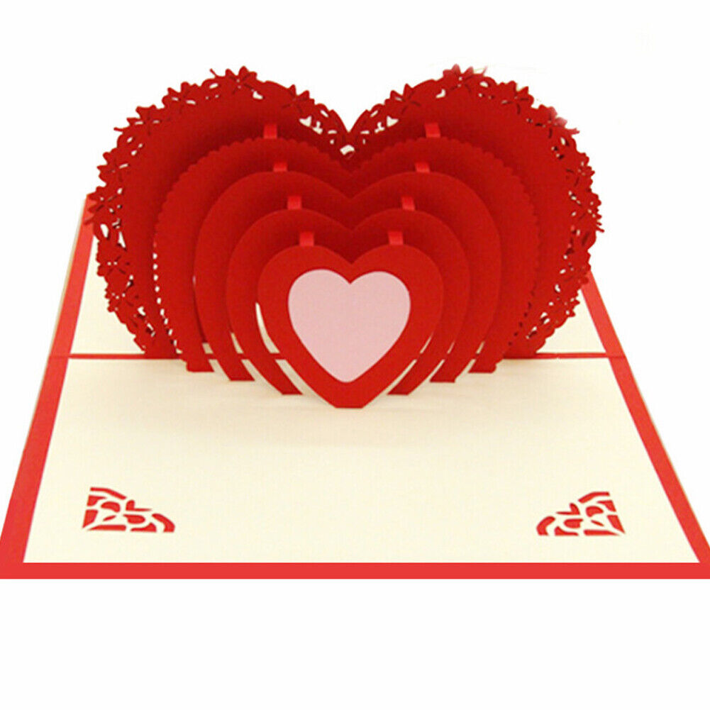 US 1-2 Pack 3D Pop Up Greeting Card LOVE Wedding Birthday Valentines Anniversary