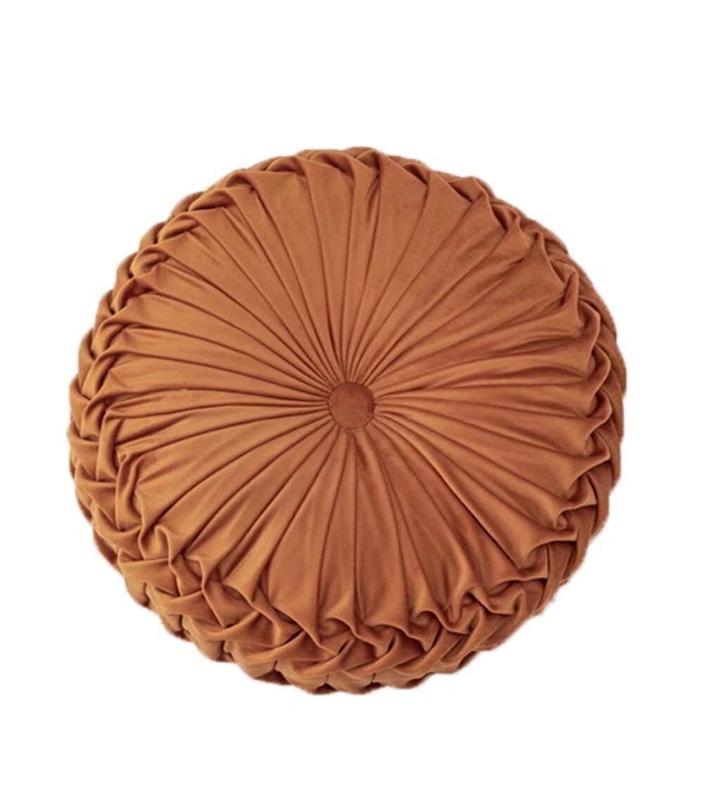 Round Throw Pillow Round Velvet Pillow Pleated Round Filled Pillow
