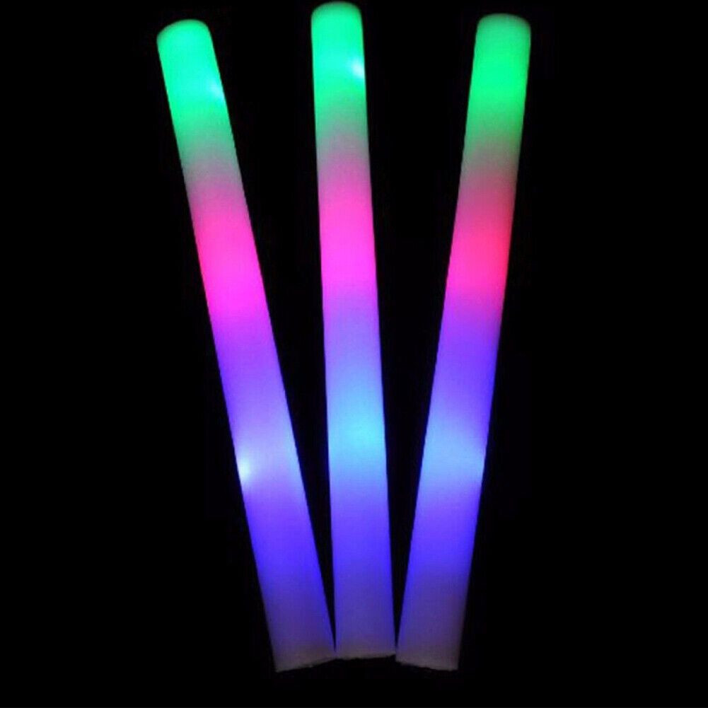 US 24-48 Pack LED Light Up Foam Sticks Glow Batons Flashing Rave Batons DJ Wands