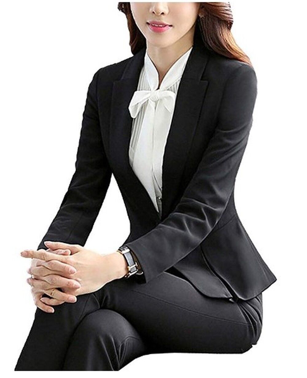 Womens Stylish Split Work Jacket Slim Fit Office Suit Set (Blazer+Blouse+Pants)