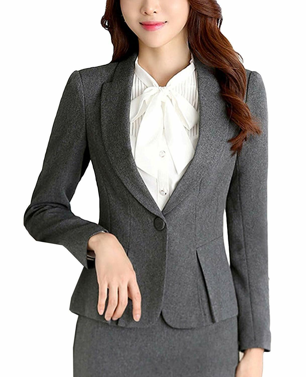 Womens Stylish Split Work Jacket Slim Fit Office Suit Set (Blazer+Blouse+Pants)