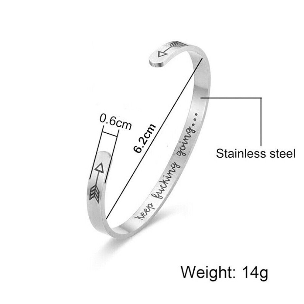 US 2-4 Pack Bangle Bracelet Open Cuff Inspirational Keep Going Letter Engraved