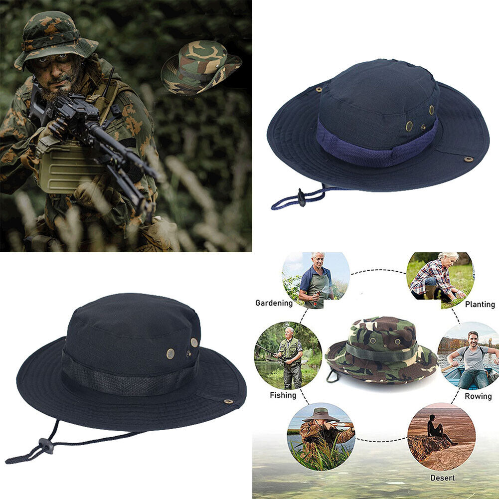 US 1-2 Pcs Boonie Bucket Hats Outdoor Fishing Hunting Wide Brim Mesh Camo Safari