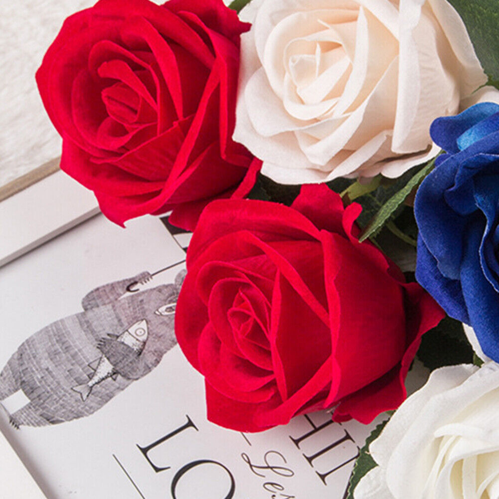 US 20 Pc Red Silk Roses Artificial Flowers Realistic Bouquet HomeDecor Xmas Gift