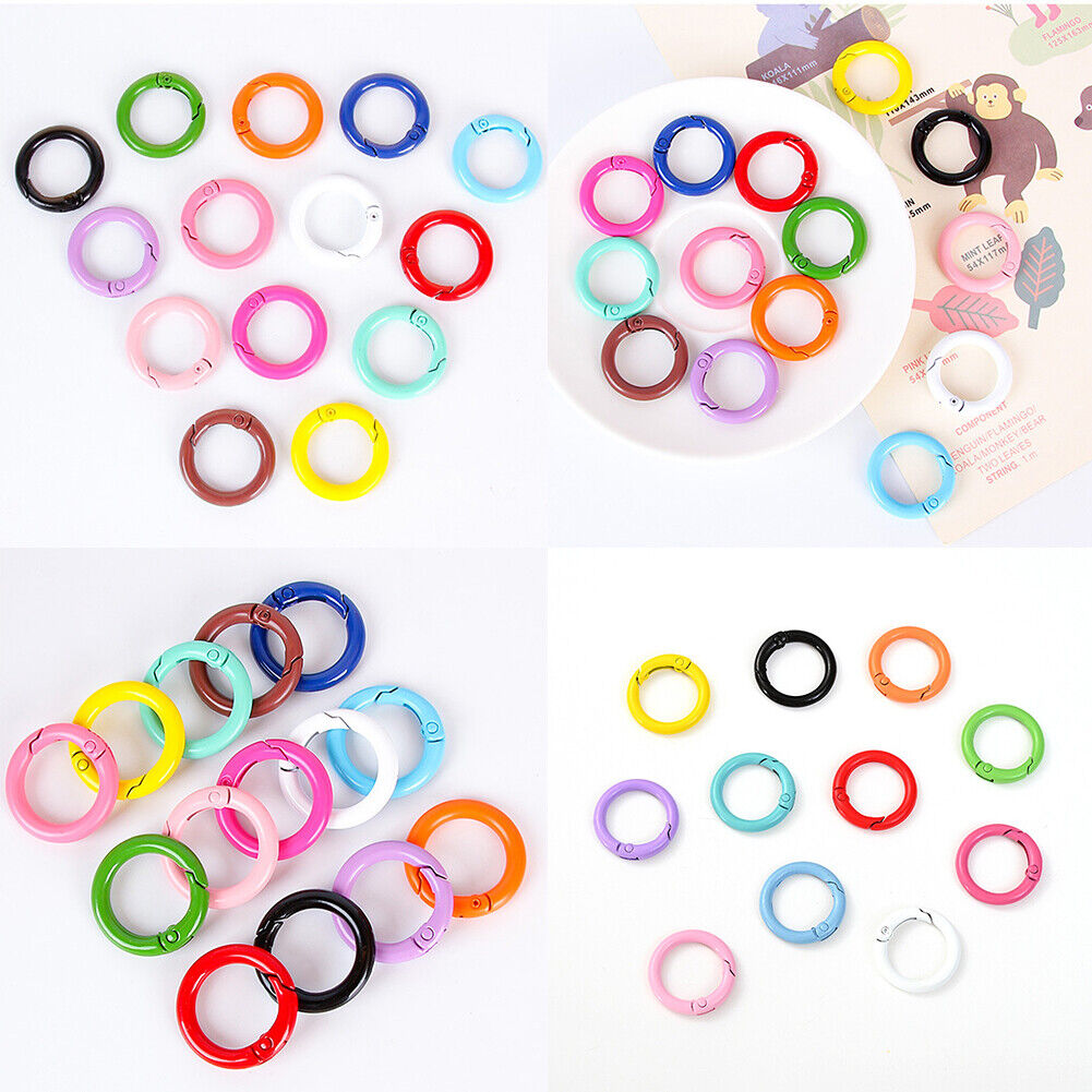 US 12-24Pc Spring O Rings Round Carabiner Snap Clip 28MM Zinc Alloy Round Key