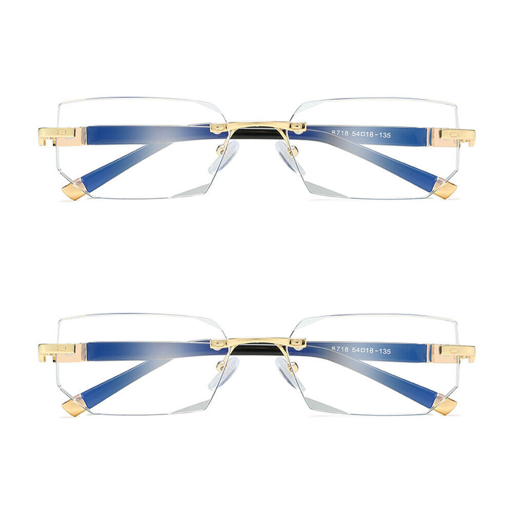 US Mens Diamond Shape Rimless Blue Light Blocking Reading Glasses Metal Readers
