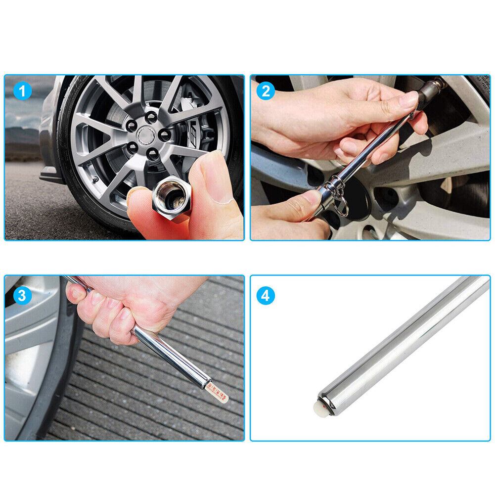 US 2-4Pc 160PSI Heavy Duty Tire Air Pressure Gauge Straight Dual Head Car Truck