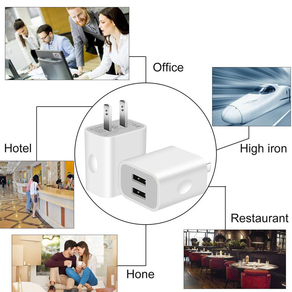 US 3-6 Pcs USB Charger Adapter Dual Port Power Adapter High-Speed Data Sync Wall