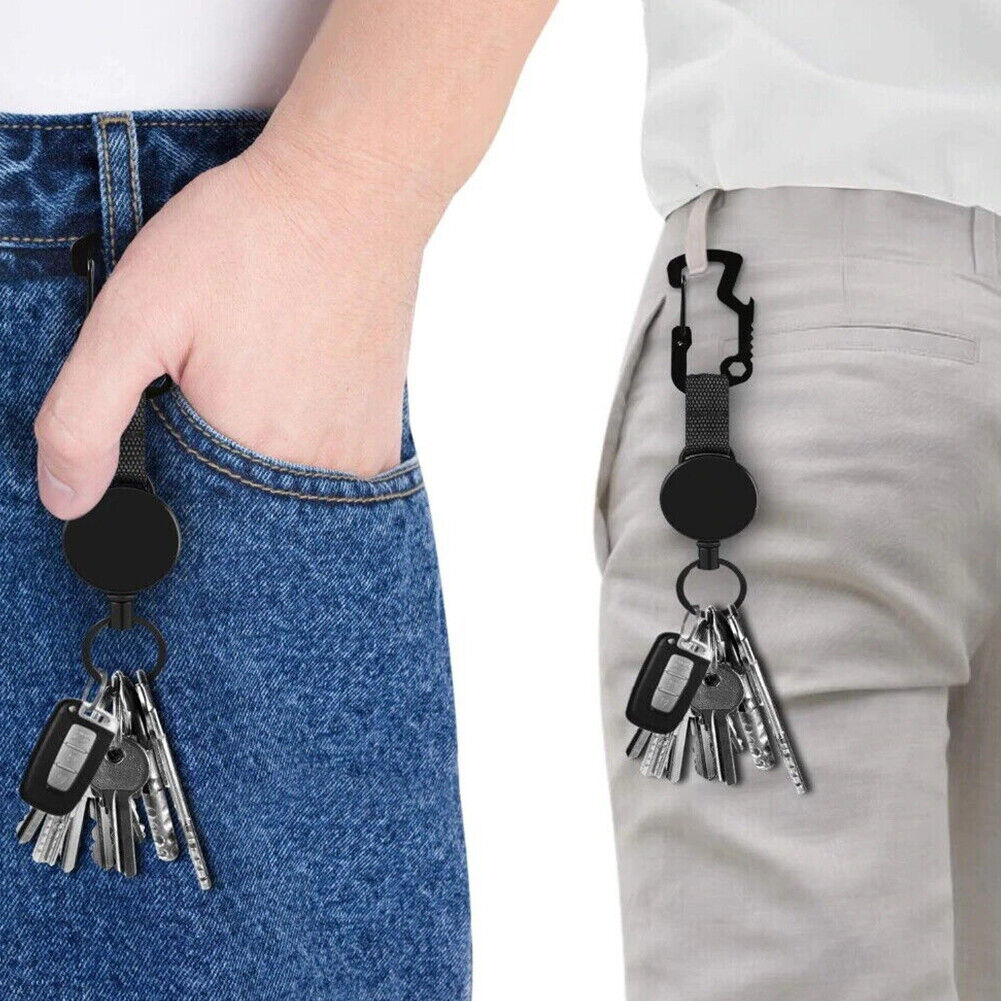 US 1-2Pc Retractable Key Chain Multifunctional Carabiner Badge Holder Anti Lost